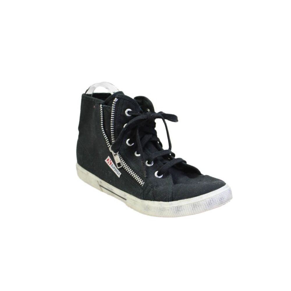 Superga Womens Lace Up Double Side Zip High Top Sneakers Black Canvas Size 38